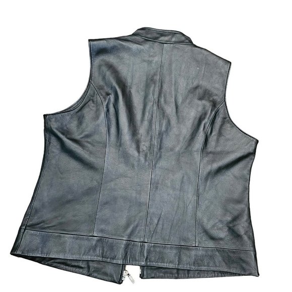 Y2k Black Leather Floral Embroidered Zipup Vest Large Biker Edgy Lined‎ - Picture 2 of 10
